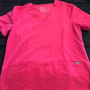 Figs V-Neck Scrub Top in Hot Pink